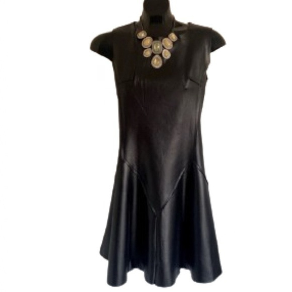 SOPHYLINECO Paris Size Small Faux Leather Vegan Skater Black Dress